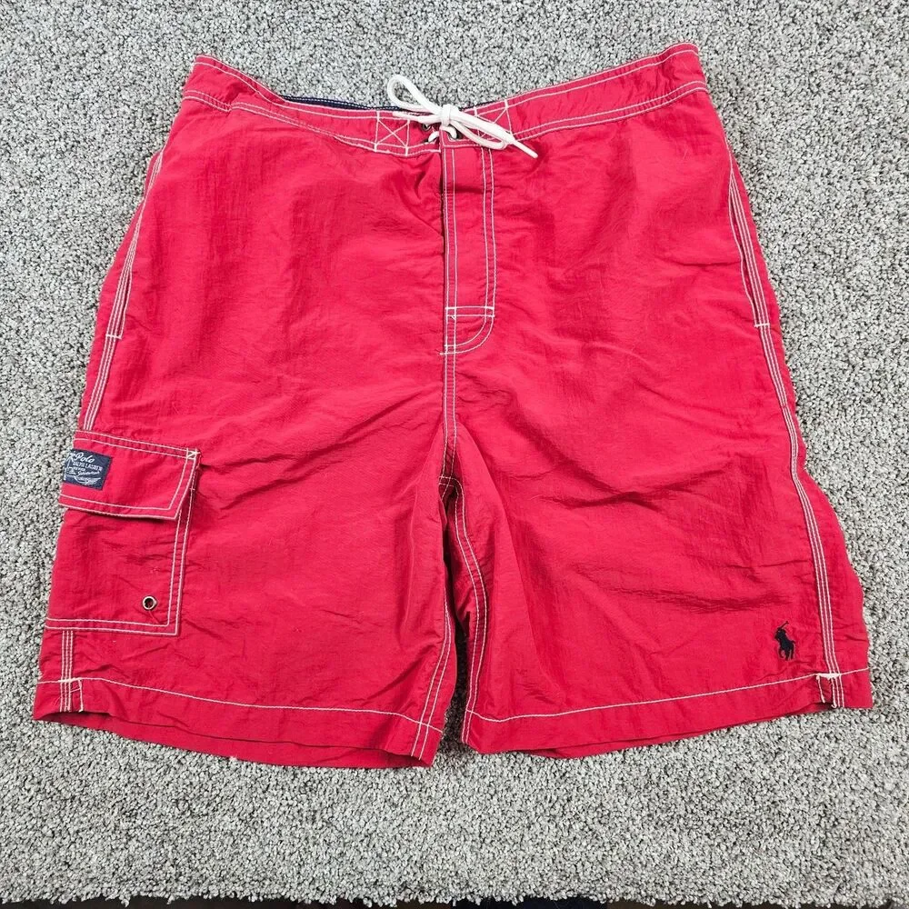 Vintage Polo Ralph Lauren Shorts Mens Medium Red Trunks Board Shorts Swim Beach